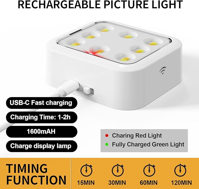 3 Pack Picture Lights for Wall, Rechargeable Battery Operated Wall Lights, Picture Frame Lights with 3 Lighting Modes, Wireless Magnetic Painting Light with Remote Control Timer (White, 3 Pack)