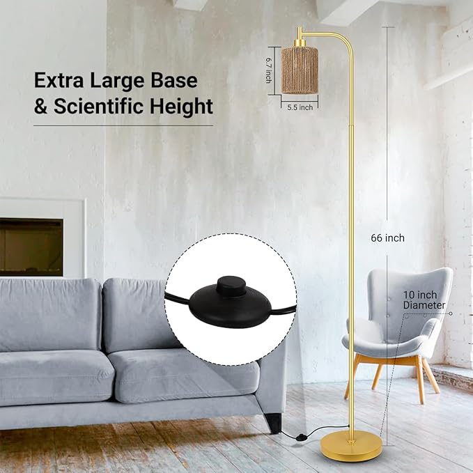 BoostArea Industrial Floor Lamp, Standing Lamp with Lampshade, 6W LED Bulb Included, Modern Floor Lamp with Foot Switch, Bright LED Lamp for Living Room and Bedroom, Office