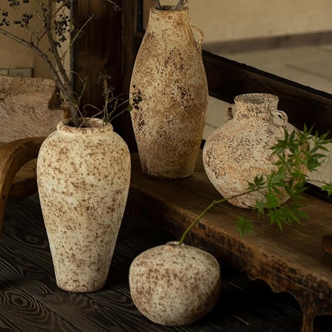 Ceramic Rustic Farmhouse Vase,Extra Large Terra Cotta Vase, Huge Pottery Decorative Flower Vases for Living Room Entryway Table Centerpiece Decor(12.5'' X 7.8'' x 7.8'') (Castle)