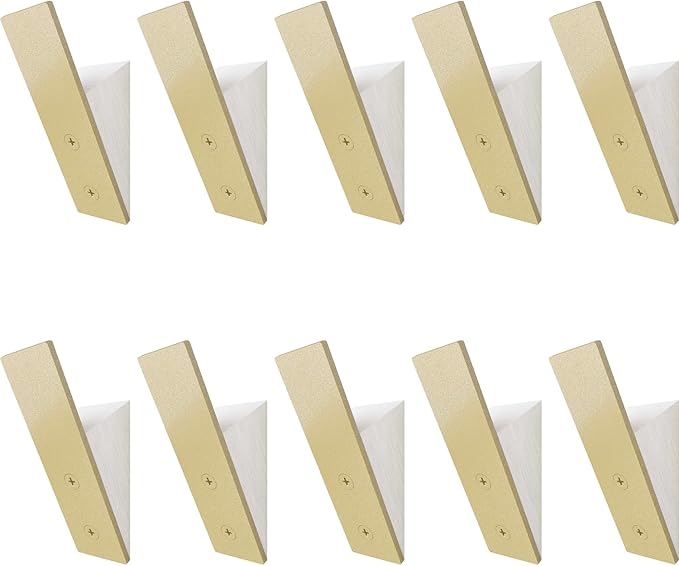 Homeforia Gold Wall Coat Hooks, High End White Wood & Gold Metal Wall Mounted Clothing Hook, Mid-Century Modern Clothes Hooks, Heavy Duty Wooden Hook for Hanging Coats, Hats, Towels & More, Set of 10