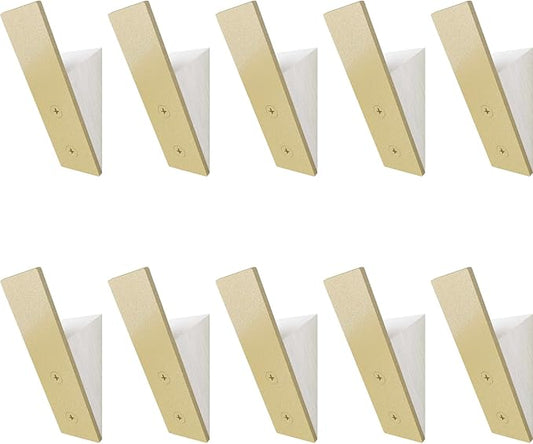 Homeforia Gold Wall Coat Hooks, High End White Wood & Gold Metal Wall Mounted Clothing Hook, Mid-Century Modern Clothes Hooks, Heavy Duty Wooden Hook for Hanging Coats, Hats, Towels & More, Set of 10