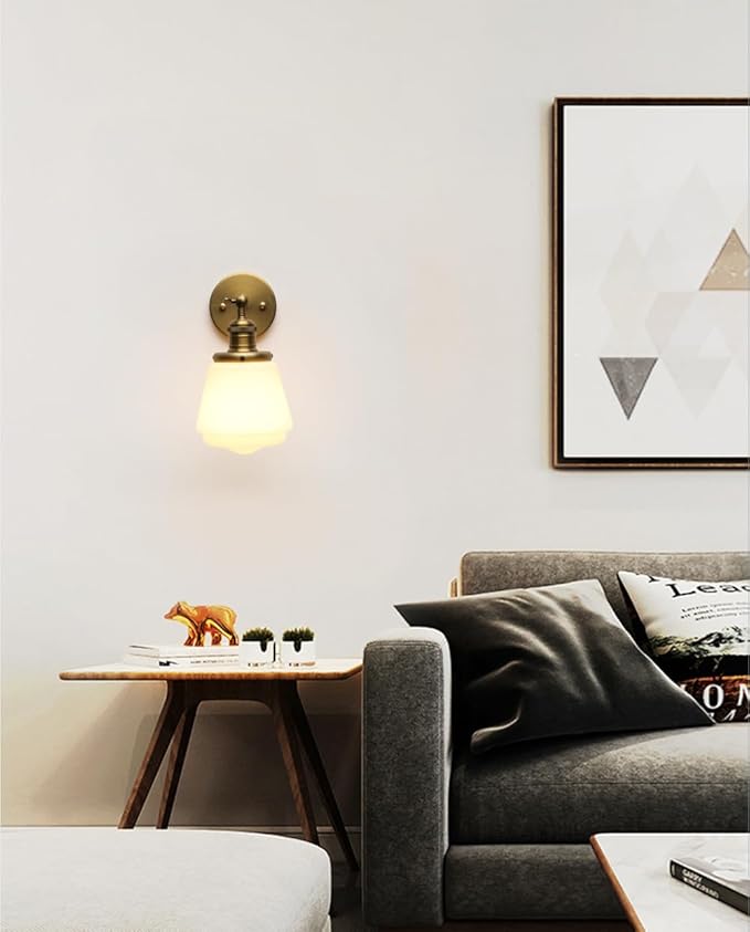 1-Light Vintage Wall Sconce Light Fixture with Milk White Glass Shade, Industrial Indoor Wall Lamp for Living Room Bedroom Bathroom Over Kitchen Sink