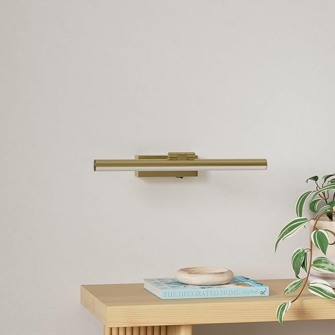 JUSHENG Wireless Picture Light with Remote and Timer, Battery Operated Art Light with Swing Arm, Rechargeable Gallery Lighting Display Light for Frame Artwork-Golden Like Brass 16'' Inch