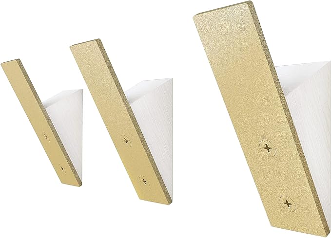 Homeforia Gold Wall Coat Hooks, High End White Wood & Gold Metal Wall Mounted Clothing Hook, Mid-Century Modern Clothes Hooks, Heavy Duty Wooden Hook for Hanging Coats, Hats, Towels & More, Set of 3
