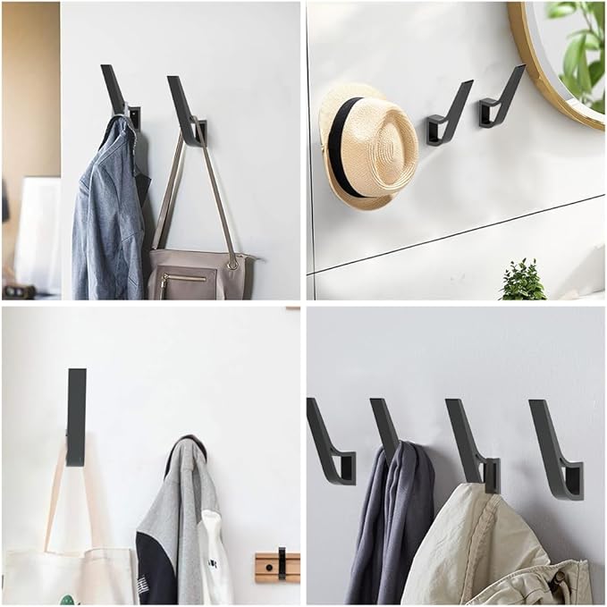 Coat Rack Hooks Wall Mounted Hold 50 lbs, Black 3Packs, Bath Towel Rope Large Hooks for Kitchen, Door, Cabinet, Bathroom, Foyers, Hallways, and Bedrooms