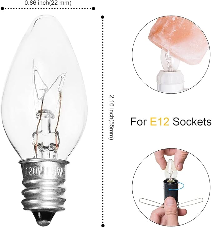 Salt Lamp Cord Replacement 1 Pack with Dimmer Switch 5 feet Lamp Cord and 6-Pack Halogen Salt Lamp Bulbs(15 Watts)