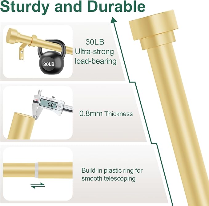 HEI! DEAR Gold Curtain Rods 48 to 84 Inch(4-7FT),1 Inch Heavy Duty Curtain Rods,Adjustable Curtain Rod Set,Modern Decorative Drapery Rods,Telescoping Single Window Curtains Rods 36-88",Brass Gold