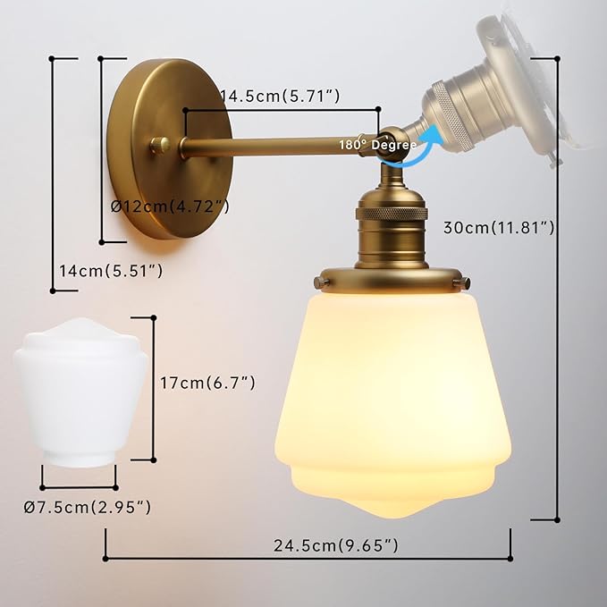 1-Light Vintage Wall Sconce Light Fixture with Milk White Glass Shade, Industrial Indoor Wall Lamp for Living Room Bedroom Bathroom Over Kitchen Sink