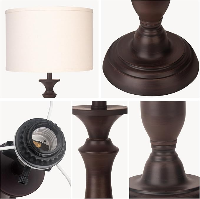 22.2“ Vintage Desk Lamp for Living Room, Mid Century Table Lamp for Bedroom, Bedside Lamps for Night Stands,Reading Lamp for Bedroom Office Room,Beige Lampshade (Dark Brown)