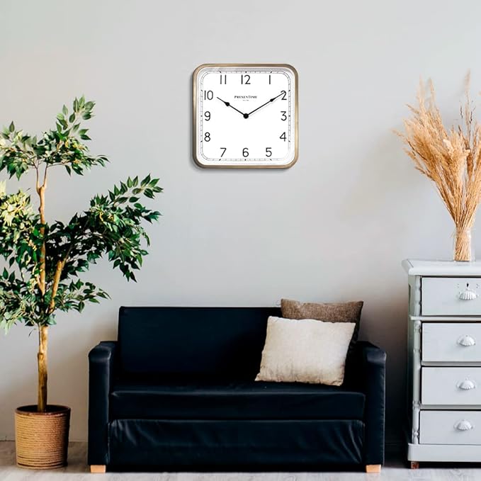 Presentime & Co. 16" Anton Vintage Square Clock, Silent No Ticking, Wall Art and Timepiece for Home Decoration/Wall Décor, Antique Hamilton Gold Color
