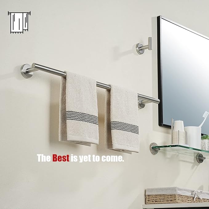 JQK Bath Towel Bar, 27 Inch 304 Stainless Steel Thicken 0.8mm Towel Rack Bathroom, Towel Holder Brushed Finished Wall Mount, Useable Length 24 Inch 2 Pack, TB110L24-BN-P2