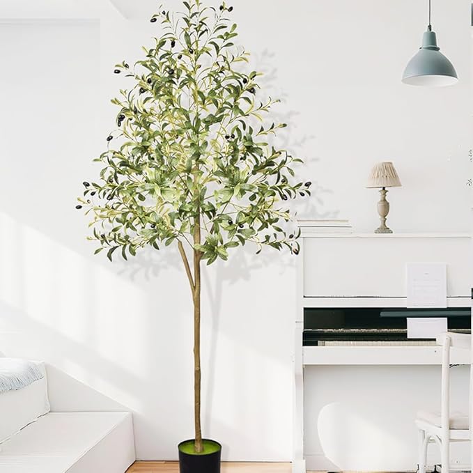 Artificial Olive Trees Indoor, 5.91FT Tall Faux Fake Potted Olive Tree with Natural Branches and Fruits, Modern Artificial Trees for Home Decor Office Living Room
