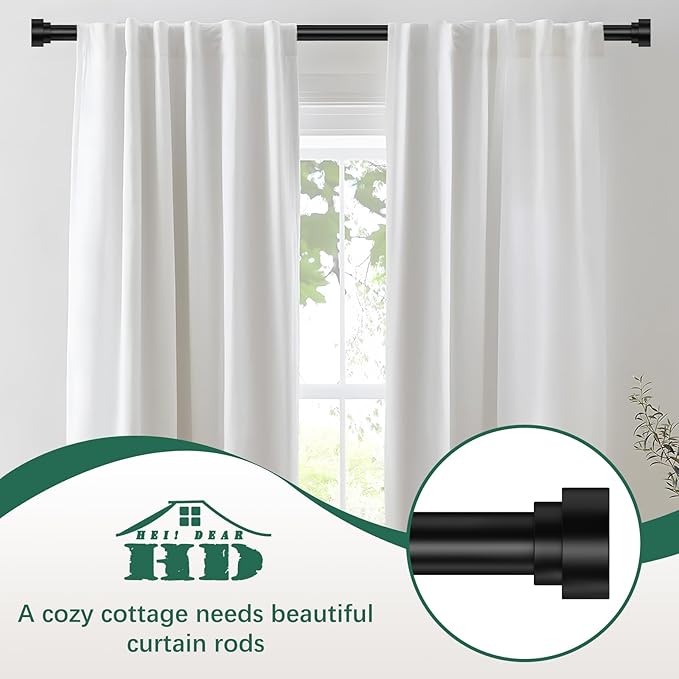 Black Curtain Rods for Windows 28 to 48 Inch(2.3-4ft),1 Inch Diameter Heavy Duty Curtain Rods,Adjustable Curtain Rod,Modern Decorative Drapery Rods,Telescoping Window Curtains Rod 18-45",Matte Black