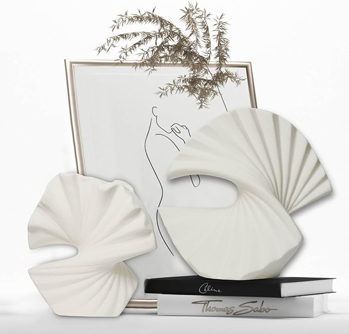 Sector Vase, Set of 2 - Minimalist Nordic, White Ceramic Sector Vase Vase Decor | Table Centerpiece, Olive Plant, Wedding, Living Room, Bookshelf, Office, Modern Home, Entryway, Console