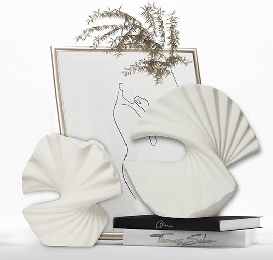 Sector Vase, Set of 2 - Minimalist Nordic, White Ceramic Sector Vase Vase Decor | Table Centerpiece, Olive Plant, Wedding, Living Room, Bookshelf, Office, Modern Home, Entryway, Console
