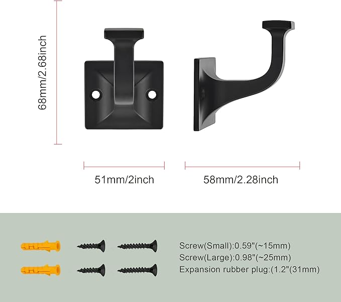 SAILING 5 Pack Coat Hooks - Matte Black Robe Hooks Decorative Wall Hooks for Bathroom Bedroom Kitchen Towel Robe Clothes Cabinet Closet Bathroom Hardware