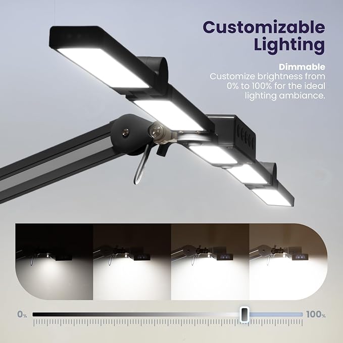 (New Model) Neatfi 3,000 Lumens LED Desk Lamp, Dimmable Light with 360 SMD LEDs, 30W, CRI 95, Adjustable Color Temperature, Task Lamp for Home, Office, and Workbench (CCT with Clamp, Black, 44 Inches)