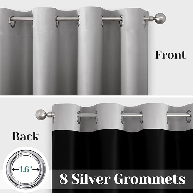 HOMEIDEAS Black 100% Ombre Blackout Curtains for Bedroom, 52 X 63 Inches Long Room Darkening Gradient Light Blocking Thermal Insulated Grommet Drapes for Living Room, 2 Panels