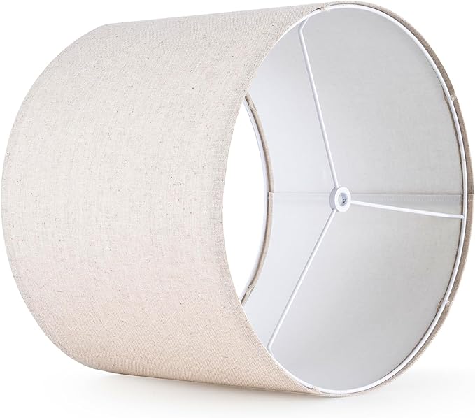 GO&SO Drum Lamp Shades Set of 2 Medium,Oatmeal Linen Lamp Shade 13"Top x 13"Bottom x 10"High(Spider),Replacement Lamp Shades for Floor Lamps,Table Lamp Shade,Hand Crafted Lampshade,Assembly Required