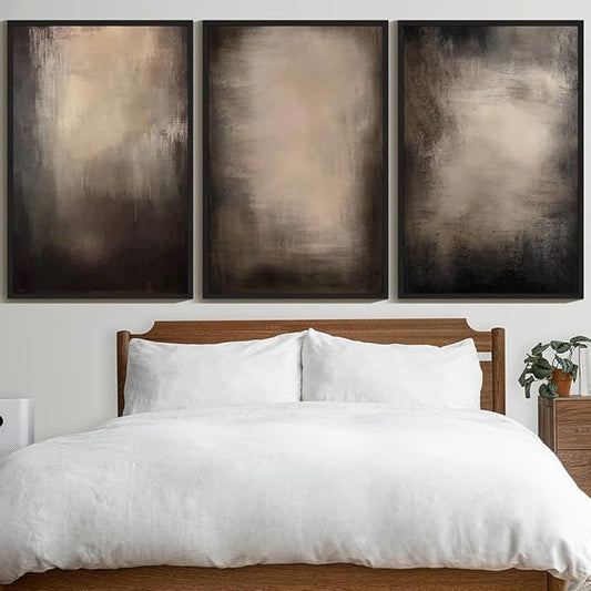 KUVIOKE Abstract Framed Wall Art Set Earthy in Deep Brown and Beige Tones Modern Art Decorative Home Decor 24x36in (Black Framed)