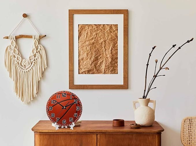 Basketball Wall Clock Brown Basketball Battery Powered Wall Clock Silent Non Ticking 10 Inch for Living Room, Kitchen, Home,Bathroom, Bedroom