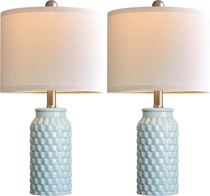 20.5" Light Blue Modern Ceramic Bedside Lamp Set of 2 for Bedroom Decor Farmhouse Table Lamp for Living Room Office Dorm