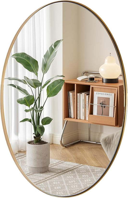 ANDY STAR Gold Oval Mirrors for Bathroom, 22x30 Inch Brushed Gold Stainless Steel Metal Framed Oval Wall Mirror, Modern Vanity Mirror Wall Mount Horizontal or Vertical