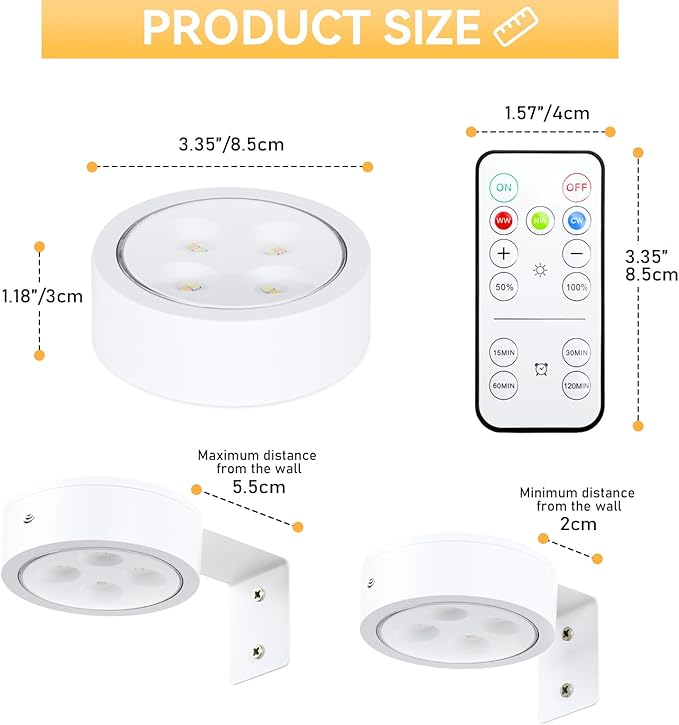2-Pack Picture Light Battery Operated, LED Painting Lights with Remote, Dimmable and Timer Painting Light, Art Display Light for Picture Frame Artworking Portrait, Home Wall Decor wall lights, White