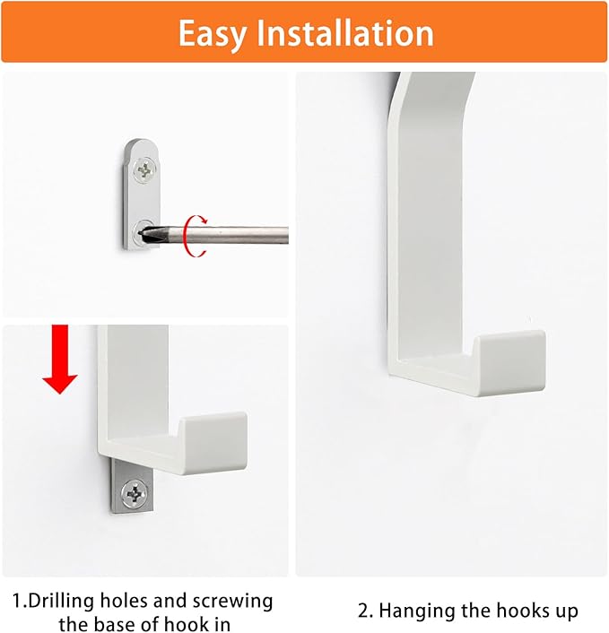 Coat Rack Hooks Wall Mounted, White 6Packs, Bath Towel Rope Hooks for Kitchen, Door, Cabinet, Bathroom, Foyers, Hallways, and Bedrooms