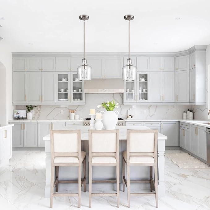 Modern Farmhouse Pendant Lighting for Kitchen Island Glass Pendant Light Brushed Nickel, 1-Light