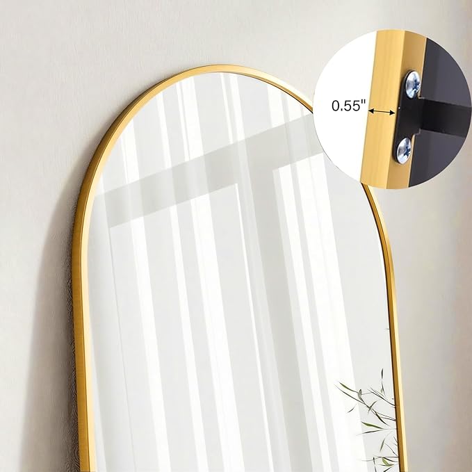 Mirror Full Length, 71"x26" Arched Full Length Mirror, Arch Mirror with Stand, Large Standing Mirrors, Oversized Full Body Mirrors with Aluminum Frame for Bedroom, Living Room (Gold)