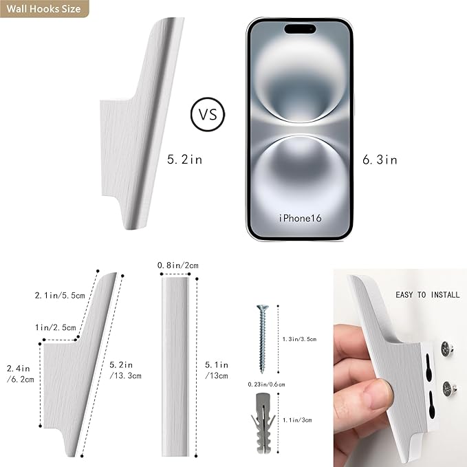 Wooden Wall Hooks 4 Pack Coat Hooks Mounted White Wooden Hooks for Wall Hanging Hat, Towel, Bag, Backpack, Decorative Wood Heavy Duty Hook for Entryway and Bathroom (White)