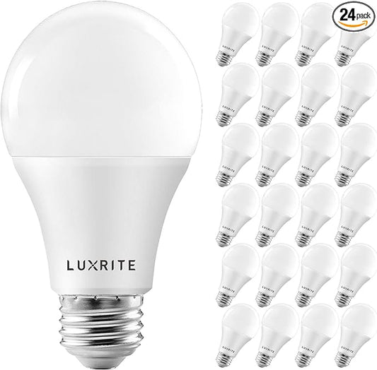 LUXRITE A19 LED Light Bulbs 100 Watt Equivalent Dimmable, 3500K Natural White, 1600 Lumens, Enclosed Fixture Rated, Standard LED Bulbs 15W, Energy Star, E26 Medium Base - Indoor and Outdoor (24 Pack)