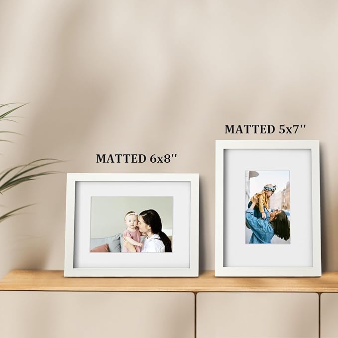 Egofine 9x12 Picture Frames 4PCS Covered by Plexiglass, Wood Frames for Pictures 5x7/6x8 with Mat or 9x12 without Mat, Tabletop and Wall Mounting Display, White with Texture