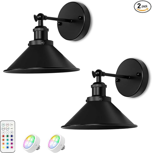Battery Wall Sconces Set of Two, Battery Operated Sconces, Dimmable Cordless Wall Sconce, RGB Fabric Wall Lights No Hardwired Need, Suitable for Bedroom Living Room Corridor Kitchen