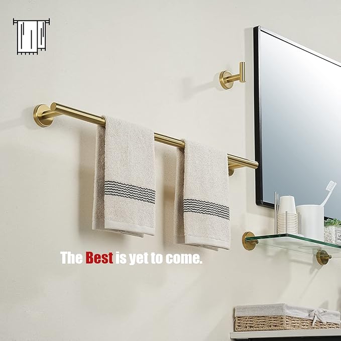 JQK Bath Towel Bar, 27 Inch Brushed Light Gold Towel Rack Bathroom, 304 Stainless Steel Thicken 0.8mm Towel Holder Wall Mount, Useable Length 24 Inch, TB110L24-BG