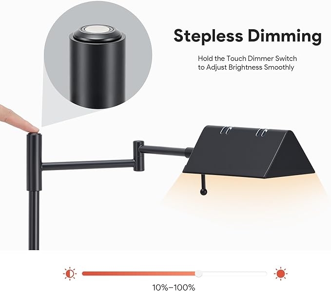 VONLUCE Dimmable LED Floor Lamp, 56" Floor Lamp for Living Room with Adjustable Height Swing Arms 3 Color Temperatures, Industrial Standing Pole Lamp for Bedroom Reading, Black