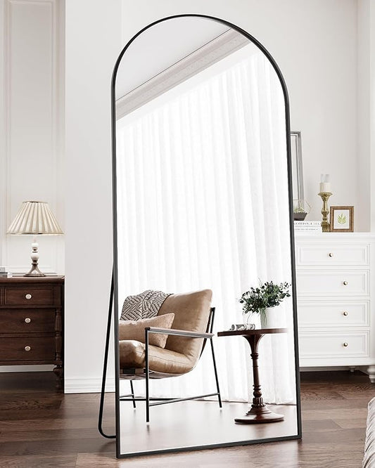Full Length Mirror, 71"x30" Arched Floor Length Mirror, Oversized Standing Hanging or Leaning Against Wall Mounted Mirrors, Large Full Body Mirror with Aluminum Frame for Bedroom (Black)