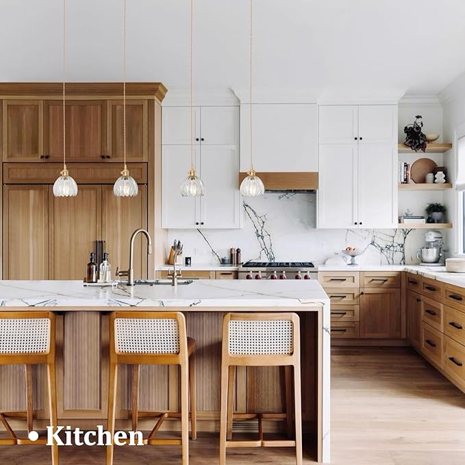 Mini Pendant Light 2 Pack with Clear Tulip Glass Lmapshade, Brass Vintage Pendant Light Adjustable Hanging Light for Kitchen Island Dining Room Hallway