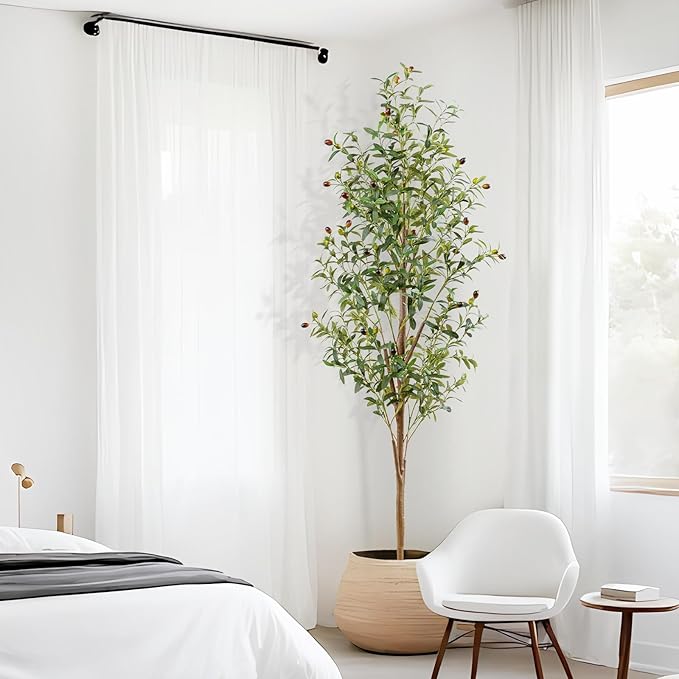 6FT Artificial Olive Tree Indoor, Tall Faux Olive Tree with Pot&Basket, Large Fake Olive Tree with Realistic 1080 Silk Leaves and 60 Fruits for Living Room Home Office Decor