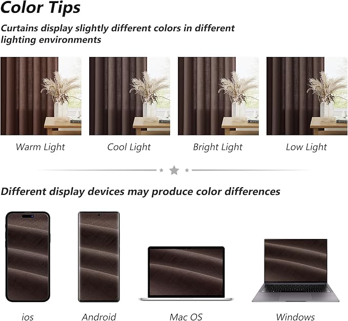 Guken Coffee Linen Curtains 96 Inch Length for Living Room Bedroom 2 Panels Set Rod Pocket Light Filtering Semi Sheer Window Curtains 52 Inch Width Boho Farmhouse Linen Drapes, W52xL96