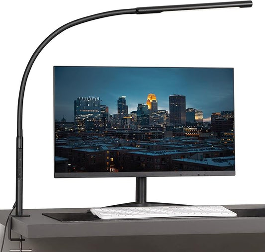 Swing Arm Lamp, 12W Eye-Care Flexible Gooseneck Desk Lamp, Stepless Dimming and Adjustable Color Temperature Modern LED Clamp Light with Memory Function