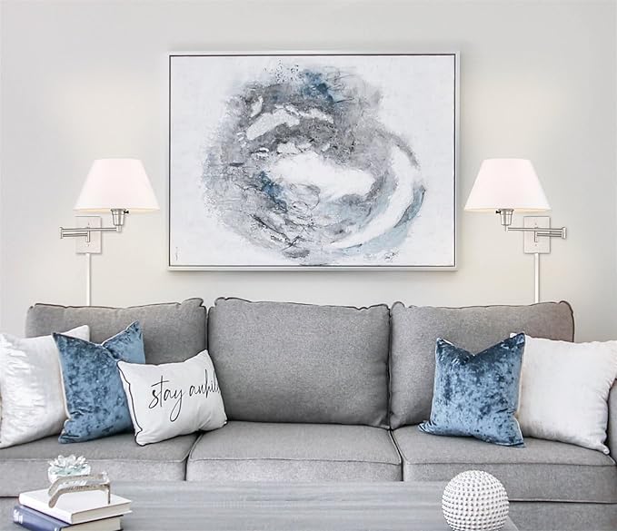 Kira Home Cambridge 15" Swing Arm Wall Lamp - Plug in/Wall Mount + White Fabric Shade, 150W 3-Way + Cord Covers, Satin Nickel Finish