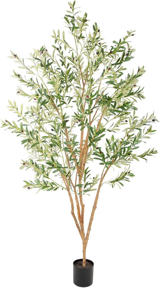 Bellacat 8ft Super Fuller Faux Olive Tree with Multiple Real Wood Trunks, 96in Olive Trees Artificial Indoor with Realistic Fruits & Leaves, Fake Olive Tree for Indoor & Outdoor Home Office Décor