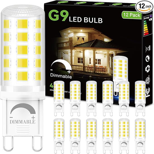 DAYBEETER 12 Pack Dimmable G9 LED Bulb 4W (40 Watt Equivalent), 6000K Daylight White, G9 Halogen Bulb T4 G9 Bi-pin Base Light Bulbs for Chandelier,120V 450LM 360 Beam Angle No-Flicker G9 Bulb