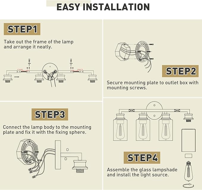 Emliviar 23 Inch Vanity Light Above Mirror for Bathroom, Oil Rubbed Bronze Finish 4-Light Wall Sconce with Clear Glass Shade, YCE253B-4W ORB