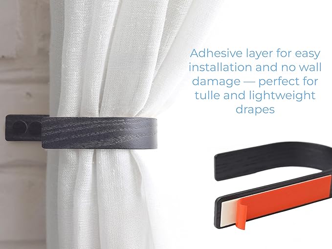 Wood Curtain Holdbacks - Set of 2 Black Modern Farmhouse Holdback for Drapes, Hooks for Walls, Curtains Tiebacks Wall Mount, Wooden Curtain Pullbacks Hook, Drapery Holders, Home Decor