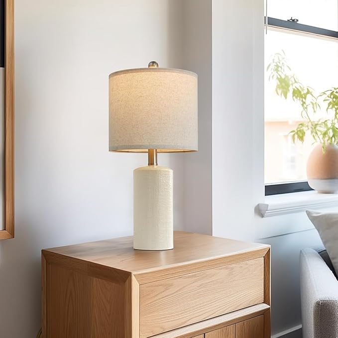 20.25" Small Single Table Lamp for Bedroom Modern Ceramic Nightstand Lamp Farmhouse Bedside Lamp Boho Living Room Lamp White End Side Table Lamp