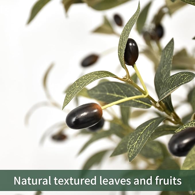 Artificial Olive Trees Indoor, 5.91FT Tall Faux Fake Potted Olive Tree with Natural Branches and Fruits, Modern Artificial Trees for Home Decor Office Living Room