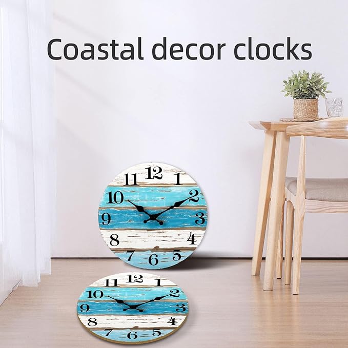 CHYLIN Wall Clock, 18 Inch Beach Wall Clocks Battery Operated, Coastal Ocean Themed Blue Clock Decor for Lake House, Home Clearance, Kitchen, Pool, Bathroom(18")